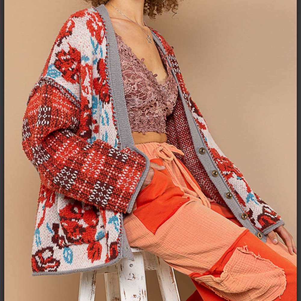 BP20❤️🧡Re-ordered! POL powerful cinnamon+cream floral cardi perfect4 day2date! - Picture 11 of 13